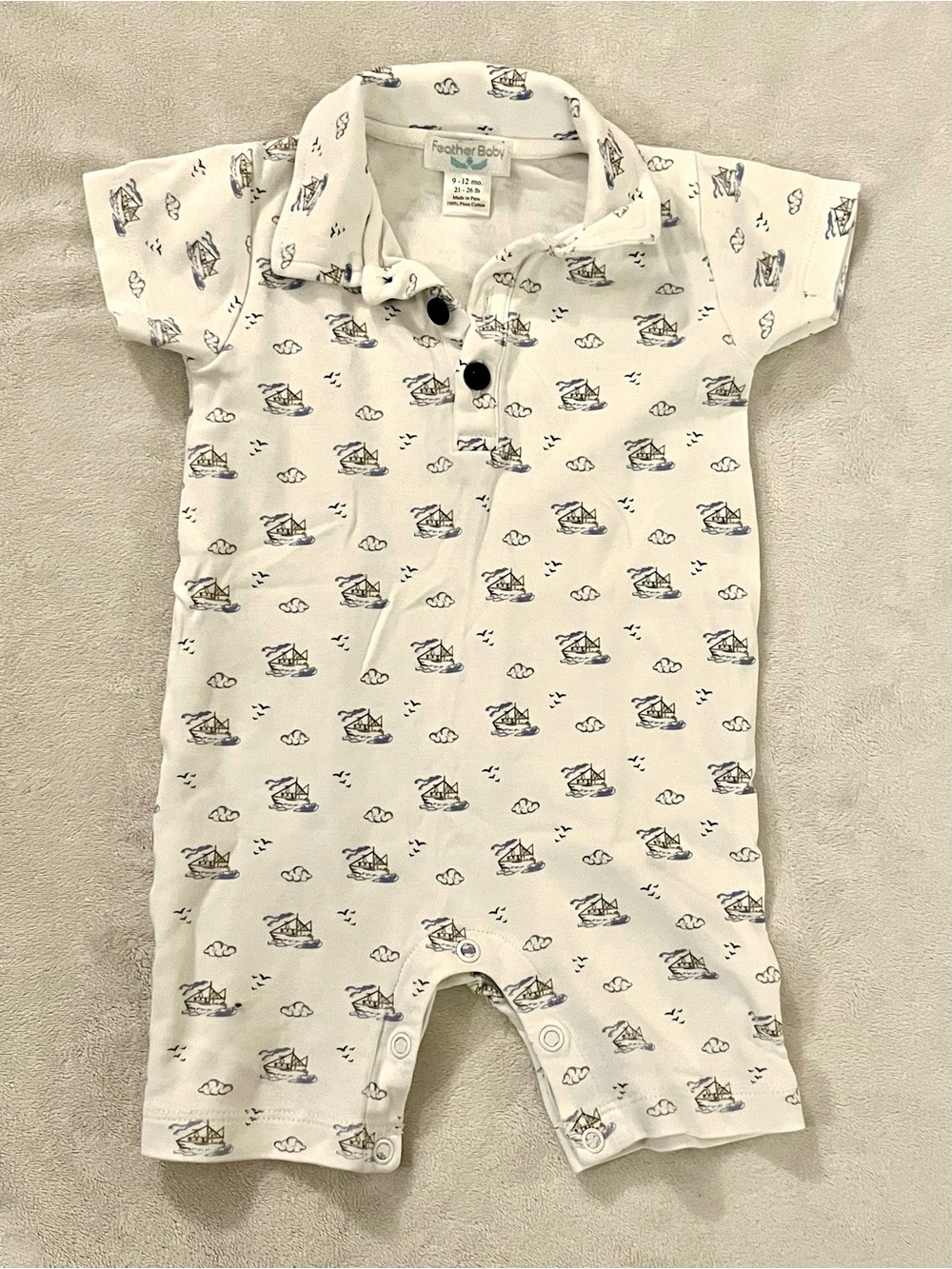 Feather Baby Boys Nautical Sailboat Shortie Romper 9-12M